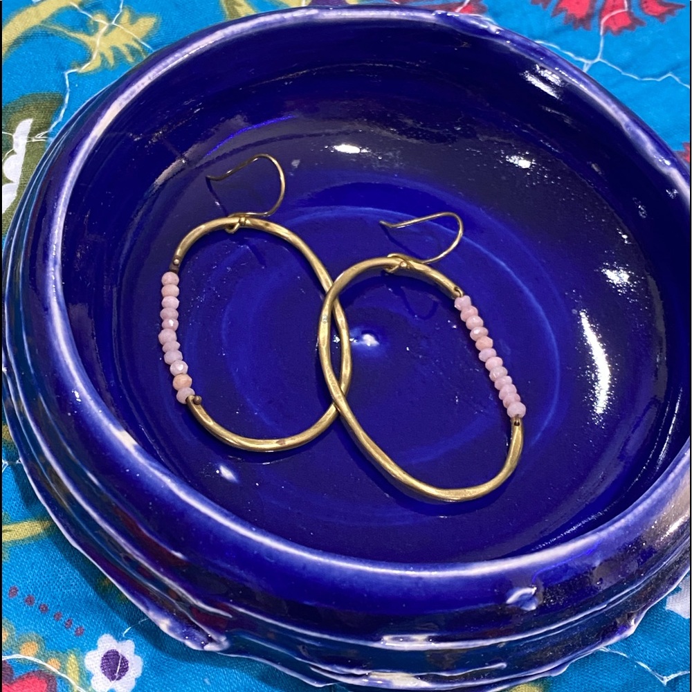 Pink beads called brass hoop airings super cute!